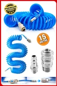 Havalı Yüksek Kalite Kompresör Spiral Hava Hortumu 8 Mm 15 Metre  Hava Jakı Kompresör Recor Seti - 1