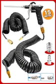 Yüksek Kalite Kompresör Spiral Hava Hortumu 8 mm 15 mt Hava Jakı  Hava Tabancası Recor Seti - 1