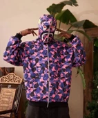 Unisex 2 İplik Bape Kapüşonu Fermuarlı Hırka - Mor - 2