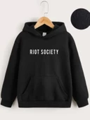Çocuk Unisex Kapüşonlu Riot Society Baskılı Sweatshirt - Siyah thumbnail 1