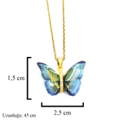 Altın Kaplama Mavi Sedef Taşlı Kelebek Model Kadın Kolye KLY-595 thumbnail 3