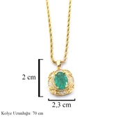Çelik Kolye - Yeşil Taşlı Altın Kaplama Kadın Kolye KLY-602 thumbnail 3