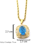 Çelik Kolye - Mavi Taş Kolye Altın Kaplama KLY-607 thumbnail 3
