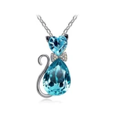 Kristal Taşlı Sevimli Kedi Tasarım Kolye - 3