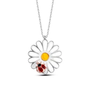 925 Ayar Gümüş Uğur Böcek Detaylı Beyaz Papatya Bayan Kolye - 3