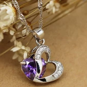 Üç Boyutlu Kristal Taşlı Zarif Kalp Kolye - 1