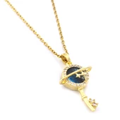 Çelik Kolye - Anahar Kolye Altın Kaplama - Mavi Taşlı Kolye KLY-588 thumbnail 4