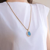 Çelik Kolye - Mavi Taş Kolye Altın Kaplama KLY-604 thumbnail 3