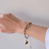 Çift Renkli Kalp Figür Zincir Model Kadın Bileklik BLK-1024 thumbnail 3