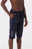Lacivert Diz Altı Uzun Model Su İtici Özellikli Erkek Plaj Deniz Kapri Şort - DG341-Lacivert thumbnail 1