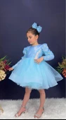 Gren Etek Pul Payet Uzun Kol Kız Çocuk Abiye Elbise - 5