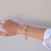 Su Yolu Bileklik Çelik Altın Kaplama Baget Taşlı Zincir Model BLK-1041 thumbnail 3