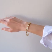 Altın Kaplama Taşlı Halkalı Kadın Bileklik BLK-1035 - 3