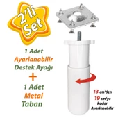 Destek Ayağı 13-19 cm Beyaz ve Metal Düz Ayak Tabanı M8 Civatalı İnce Diş Mobilya Kanepe Baza Koltuk Seti thumbnail 1