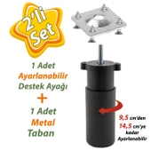 Destek Ayağı 9,5-14,5 cm Siyah ve Metal Düz Ayak Tabanı M8 Civatalı İnce Diş Mobilya Kanepe Baza Koltuk Seti thumbnail 1