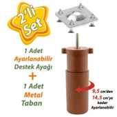 Destek Ayağı 9,5-14,5 cm Kahverengi ve Metal Düz Ayak Tabanı M8 Civatalı İnce Diş Mobilya Kanepe Baza Koltuk Seti thumbnail 1