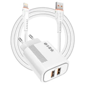 S-link SL-EC50 (SL-EC50L) 5V 2400MA Lightning Kablolu 2 USB Çıkışlı Beyaz Ev Şarj Adaptörü - 1