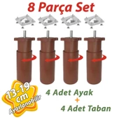 4 Adet Destek Ayağı 13-19 cm Kahverengi ve 4 Adet  Metal Düz Ayak Tabanı M8 Civatalı İnce Diş Mobilya Kanepe Baza Koltuk Seti - 1