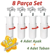 4 Adet Destek Ayağı 13-19 cm Beyaz ve 4 Adet  Metal Düz Ayak Tabanı M8 Civatalı İnce Diş Mobilya Kanepe Baza Koltuk Seti thumbnail 1