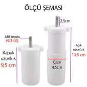 4 Adet Destek Ayağı 9,5-14,5 cm Beyaz  ve 4 Adet Metal Düz Ayak Tabanı M8 Civatalı İnce Diş Mobilya Kanepe Baza Koltuk Seti thumbnail 3