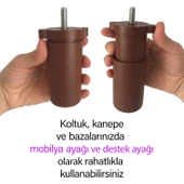 4 Adet Destek Ayağı 9,5-14,5 cm Kahverengi ve 4 Adet Metal Düz Ayak Tabanı M8 Civatalı İnce Diş Mobilya Kanepe Baza Koltuk Seti - 3