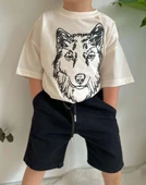 ERKEK ÇOCUK KURT MODELLİ KOT ŞORTLU PAMUK TAKIM thumbnail 3