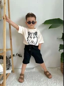 ERKEK ÇOCUK KURT MODELLİ KOT ŞORTLU PAMUK TAKIM thumbnail 1