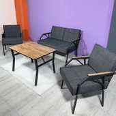 UFUK HOME Aşkın 211 Masalı Antrasit Fermuarlı Bahçe Balkon Takımı, Cafe, Salon - Metal Kanepe Koltuk Takımı - 1