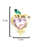 Altın Kaplama Pembe Zirkon Taşlı Kalp Model Broş BR-111 - 4