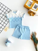 Neşeli Bebekler Waffle İki İplik Kumaş Sırt Çıtçıtlı Baklava Desen Erkek Bebe Şort Takım thumbnail 1
