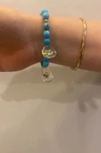 Doğal Taş Bileklik Hand Made El İşi Feng Shui Ejderha Yılı Koruyucu Hayvan Horoz Ve Ejderha Objeli Ve Doğal Turkuaz Taşl - 1