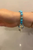 Doğal Taş Bileklik Hand Made El İşi Feng Shui Ejderha Yılı Koruyucu Hayvan Horoz Ve Ejderha Objeli Ve Doğal Turkuaz Taşl - 4