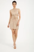 Gold Cut Out Pul Payet Kadın Mini Elbise - 2