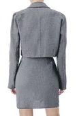 Gri Tüvit Blazer Ceket Etek Takımı - 4