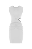 Beyaz Cut Out Taş Detaylı Kadın Mini Elbise - 10