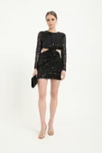 Siyah Cut Out Pul Payet Kadın Mini Elbise - 7