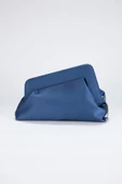 Mavi Asimetrik Çapraz Zincirli Saten Kadın  Clutch - 2