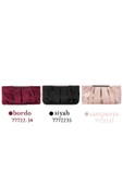 Bordo Zincir Askılı Pileli Saten Kadın Clutch - 8