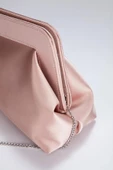 Pudra Asimetrik Çapraz Zincirli Saten Kadın  Clutch - 3