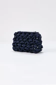 Gümüş Zincirli Lacivert Saten Taşlı Kadın Clutch - 5