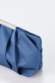 İndigo Zincir Askılı Pileli Saten Kadın Clutch - 5