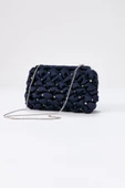 Gümüş Zincirli Lacivert Saten Taşlı Kadın Clutch - 6