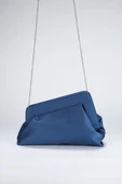 Mavi Asimetrik Çapraz Zincirli Saten Kadın  Clutch - 3
