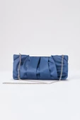 İndigo Zincir Askılı Pileli Saten Kadın Clutch - 6