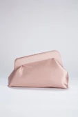 Pudra Asimetrik Çapraz Zincirli Saten Kadın  Clutch - 1
