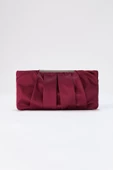 Bordo Zincir Askılı Pileli Saten Kadın Clutch - 2
