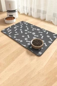 MAtGo Pati Evcil Hayvan Besleme Matı Pati ve Kemikli Kaymaz Antrasit Gri Kedi Köpek Mama Pad/Paspası 40x60cm - 1