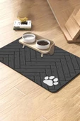 MAtGo Pati Parke Desenli Gri Renk Beslenme Matı Kaymaz Sıvı Geçirmez Kedi Köpek Mama Paspası 50x70cm - 1
