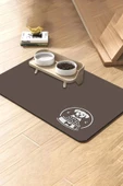 MAtGo Pati Kahverengi Köpek Figürlü Beslenme Matı Kaymaz Sıvı Geçirmez Kedi Köpek Mama Paspası 50x70cm - 1