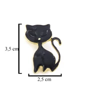 Altın Kaplama Siyah Kedi Modelli Broş BR-109 - 3